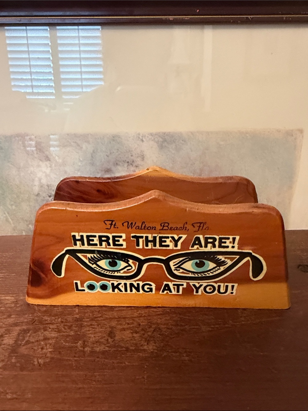 Ft. Walton Beach Vintage Wooden Eyeglasses /Napkin/ Letter Holder -Mid Century